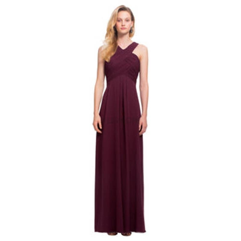 LEVKOFF Women’s Crisscross Neck Chiffon A-Line Gown Dress in Burgundy Sz 6